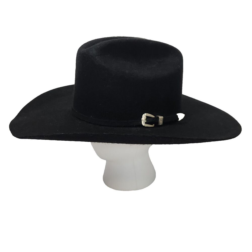 Alamo Hats Iron Weave 3X Black Wool Felt Cowboy Hat 7 1/8 Silver Buckle Western